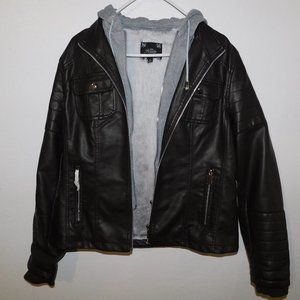NEW Black Leather Jacket with Hoodie